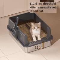 Bac à litière semi-fermé en acier inoxydable à ouverture frontale, intérieur antiadhésif, facile à assembler et démonter, sans odeur, pour foyers à chat unique