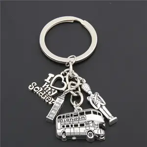 Popular Handcraft Jewelry London Bus Clock Tower Charms Keyring Soldier Plane Keychain For Holiday Souvenir Gift