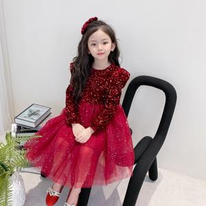 Vestido de Terciopelo de Lujo con Lentejuelas para Niña, Vestido de Princesa de Manga Larga para Fiesta con Diadema - Product Image 1