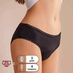 Shanhao OEM 4-lagige saugfähige, auslaufsichere Slip Höschen für starke Blutung Performance Periodenunterwäsche Spitzen-Menstruationsslips - Product Image 2