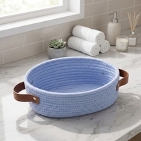 Petit panier tissé KUYUE, mini panier de rangement en corde de coton bleu, panier décoratif ovale pour jouets, chiens et chats