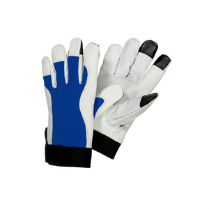 JNA GROUP Anti-Slip PU Leather Work <b>Gloves</b> Elastic Wristband <b>Blue</b> White General Purpose Safety 4 Mil Thick 10 Inch <b>Latex</b>-free - Product Image 1