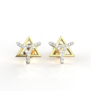 Boucles d'oreilles Trinity-Studs en or 18 carats avec diamants de laboratoire Produit en vrac Boucles d'oreilles en or jaune 14 carats pour filles et femmes - Product Image 1