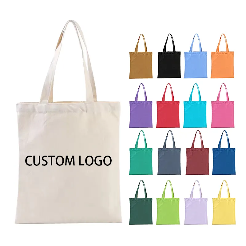 Tùy chỉnh in logo tái chế đồng bằng Hữu Cơ Tote túi lớn tái sử dụng vải cotton mua sắm túi