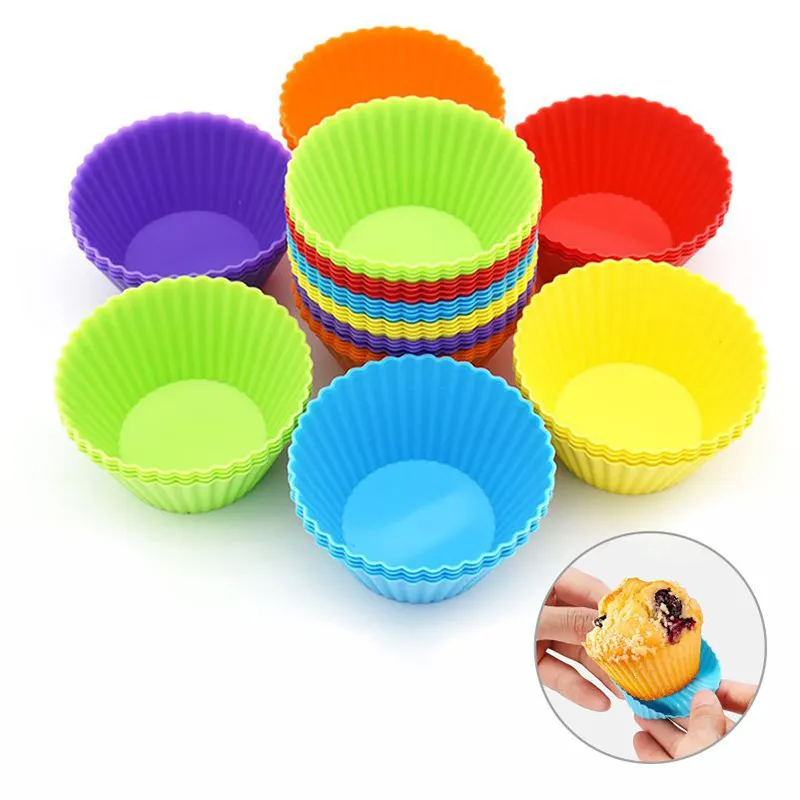 Cấp thực phẩm BPA miễn phí bánh công cụ nhiều màu Silicone Vòng Muffin Baking cup tái sử dụng Pastry Muffin bánh khuôn lót