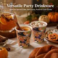Gobelets en papier jetables pour Halloween, 9 oz, 10 pièces, imprimé chat noir et orange, carton alimentaire, anti-fuite, pour boissons chaudes, fournitures de fête