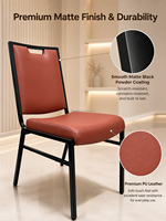 Chaise de banquet empilable personnalisée en gros, cadre noir, cuir PU rouge, pour hôtel, événement, salle à manger, mariage