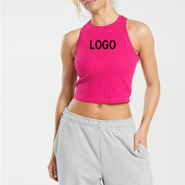 Custom Women's Fitness Wear Breathable Yoga Tank Top Workout Gym Vest Tank Top Rib Sporty Crop Top For Women