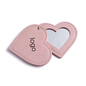 Personalized Cute Heart Shape Pink Embossed PU Leather Double Sided Rotatable Mini <b>Compact</b> <b>Mirror</b> - Product Image 1