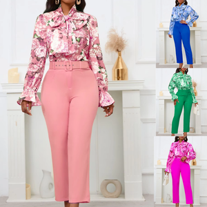 Conjunto de Dos Piezas de Blusa de Oficina Nueva de 2025, <span class=keywords><strong>Elegante</strong></span> Camisa de Manga Larga con Estampado y Pantalones <span class=keywords><strong>para</strong></span> <span class=keywords><strong>Mujer</strong></span> - Product Image 1