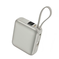Power Bank Tipe C 10000mAh Baterai Polimer dengan Kabel Terintegrasi 22.5W, Mini Portable Power Station untuk Ponsel