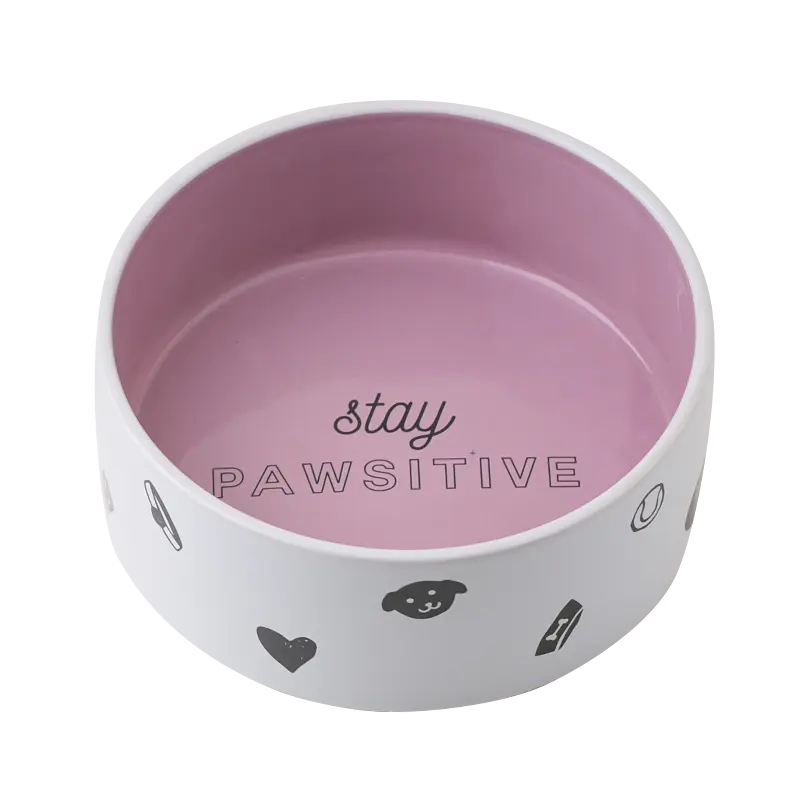 Factory Direct Sale OEM Ceramic Pink White Dog Bowl Custom Pet Food Water Feeder Bowl For Dogs Cats