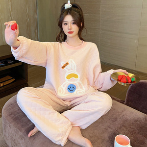 Automne et hiver air coton pyjamas en couches à manches longues Air coton laminé épaissi chaud maison vêtements grande taille costume - Product Image 5