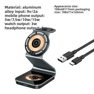 Estación de carga inalámbrica inteligente 3 en 1, soporte de <span class=keywords><strong>cargador</strong></span> de viaje magnético de 15W, 2A, 5W, compatible con <span class=keywords><strong>Apple</strong></span> Watch, auriculares tipo C para iPhone - Product Image 5