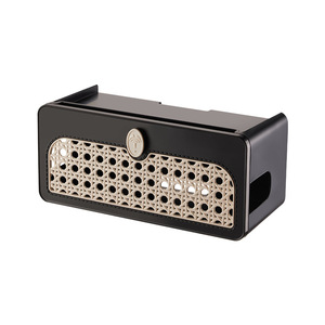 Organizador de cables rectangular de ratán color crema blanco, tipo vertical, con asa para uso en escritorio. - Product Image 3