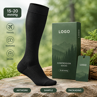 Chaussettes de compression pour mollets, à compression graduée 15-20 mmHg, noires, hauteur genou, avec manchette souple et large, pointe plate plus large, conformes à la tableau de mesure, vérifiées