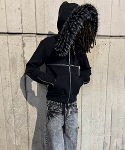 <span class=keywords><strong>Felpa</strong></span> con <span class=keywords><strong>Cappuccio</strong></span> e Doppia Cerniera in <span class=keywords><strong>Pelliccia</strong></span> Stile Vintage Personalizzata ODM&OEM - <span class=keywords><strong>Felpa</strong></span> Oversize Grigia con Zip per Uomo - Product Image 4