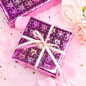 Beautiful and romantic pink holographic iridescent metallic hearts foil <b>wrapping</b> <b>paper</b> for Valentine's Day and wedding - Product Image 4
