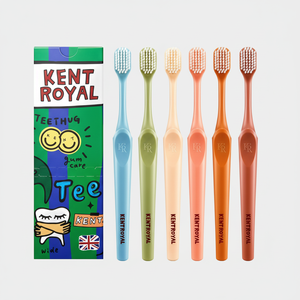 Kent Royaltis Hug Ensemble de brosses à dents triple ultra-large 6 pièces Poils en nylon brun doux Utilisation de voyage à domicile Poignée en plastique Boîte emballée - Product Image 1
