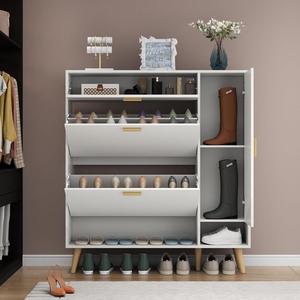 <span class=keywords><strong>Zapatero</strong></span> Moderno de Madera Blanca <span class=keywords><strong>con</strong></span> 3 Cajones Abatibles, Estante Inferior Abierto, <span class=keywords><strong>Estantes</strong></span> Interiores <span class=keywords><strong>con</strong></span> Puerta para Sala de Estar - Product Image 3