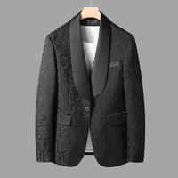 Blazer personnalisé pour homme à revers châle, nouveau modèle tendance, veste de costume jacquard à simple boutonnage, infroissable, pour performance scénique