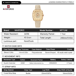 NAVIFORCE 7124 Nouvelle montre de luxe pour femmes, bracelet en silicone, montres à quartz de haute qualité, date, horloge carrée, Relojes - Product Image 2
