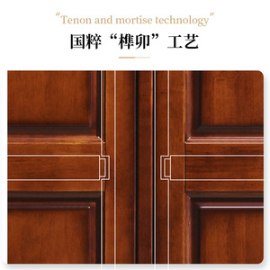 American Style Solid Wood Four Door <b>Wardrobe</b> <b>Large</b> Capacity Hinged Door Bedroom Storage Cabinet - Product Image 3