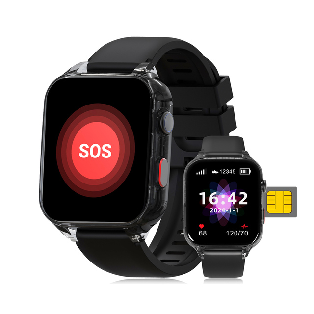 Integrated Management Blood Pressure Watch Elderly SOS 4G with SIM Card Fall Detection Calling GPS Square Alloy Smart Watch