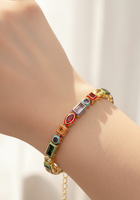 Z H Farbiges CZ Tennis-Armband Vergoldetes Messing Zirkon Trendiges Klassisches Geometrisches Unisex Modeschmuck Elegantes Statement-Accessoire