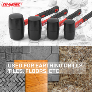 8oz 333g Búa cao su đen với tay cầm bằng sợi thủy tinh dài 230mm, cao su cứng và lỗ treo tường - Product Image 4