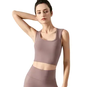 Nouveau gilet de yoga lulu avec col généreux et large bretelle d'épaule soutien-gorge de sport lulu pour course à pied, hauts de fitness avec coussinet de poitrine