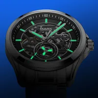 Mark Fairwhale Herren Automatische Mechanische Uhr Stahlgehäuse Dreidimensionales Zifferblatt Skelett Wasserdicht Leuchtend Business FW-6011