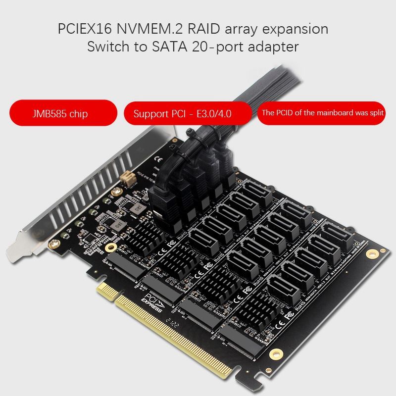20ポート　sata 増設　SATA 6Gbps PCIe 拡張　増設カード Pcie x16 nvme m.2 raid拡張カード,pci-eからsata,20ポート,asus