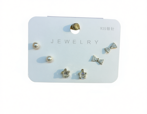 Set di Orecchini a Perno in Stile Francese, Placcati in Argento con Perle Finte e Zirconi, Gioielli Moda Donna - Product Image 1