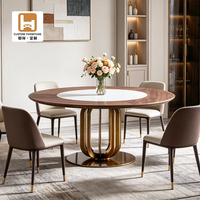 Ensemble de table à manger moderne en bois massif noyer et marbre avec base en acier inoxydable de luxe, 4 chaises