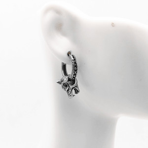 Yunnique Boucles d'oreilles créoles tête de loup en argent tibétain et acier titane, unisexe, motif animal, style rétro européen et américain - Product Image 4