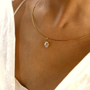 Collana Choker da Donna in Acciaio Inossidabile Placcato Oro 18K con Zirconia e Gemme, Certificata Impermeabile, per Anniversario - Product Image 4