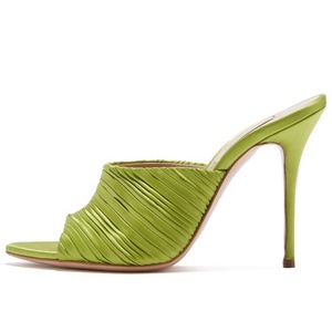 Women Soft Satin on Sandals Stiletto Dress <b>Shoes</b> Thin High Heel Mules Big Size 45 Party Peep Toe Slides - Product Image 1
