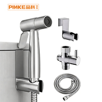 Ensemble de pulvérisateur de bidet portatif en acier inoxydable avec adaptateur en T, tuyau et support mural pour toilettes, nettoyage hygiénique, hôtel, villa