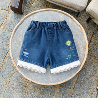 Shorts en jean décontractés pour filles, taille mi-haute, respirants, avec broderie décorative, motif uni, en denim extensible, effet déchiré, pour enfants