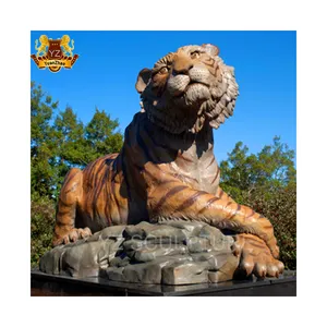 Estatua de tigre de tamaño real para decoración al aire libre, escultura de piedra tallada para jardín, mármol, Tigre, precio al por mayor
