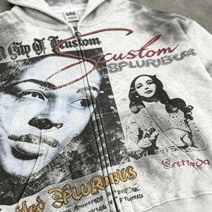 Felpa con cappuccio vintage lavata di alta qualità con zip, stampa DTG personalizzata, effetto distressed, stile streetwear, giacca da <span class=keywords><strong>uomo</strong></span>, fornitore di <span class=keywords><strong>abbigliamento</strong></span> Y2K. - Product Image 2