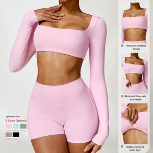 Vendita calda di alta qualità reggiseno sportivo <span class=keywords><strong>Leggings</strong></span> tuta manica lunga senza tracce abbigliamento da palestra abbigliamento sportivo da donna abbigliamento Fitness Set Yoga - Product Image 2