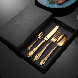 Ensemble de couverts de luxe écologiques en acier inoxydable 304, couteau à steak, fourchette, cuillère, argent/or, pour mariage et fête - Product Image 5