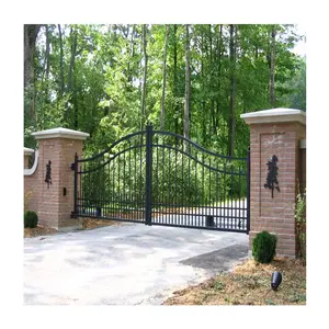 Cheap high quality material eco friendly modern steel gate design 4 steel curving track sliding gate kit sliding doors