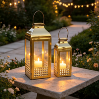 Lanterne en verre en acier inoxydable, porte-bougie décoratif, compatible avec les lumières LED pour mariage, patio, décoration de la maison