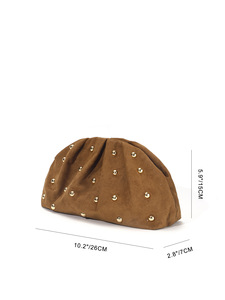 Bolso de mano de satén plisado con cuentas de lujo para mujer, elegante, de marca famosa, suave y de alta gama, estilo nube, para noche. - Product Image 4