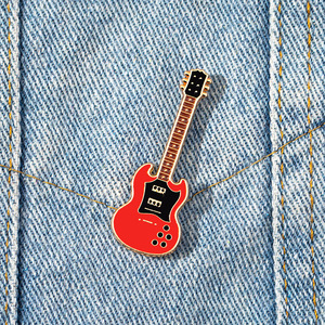 Alla moda in metallo dorato spilla per chitarra per spilla inciso per concerto regalo distintivo con stampa digitale nota per gli amanti della musica - Product Image 4