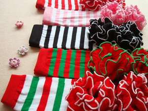 Q31047 Calcetines hasta la rodilla a rayas para niños pequeños Rayas navideñas Calentadores de piernas para bebés Volantes Calentadores para niñas recién nacidas - Product Image 4