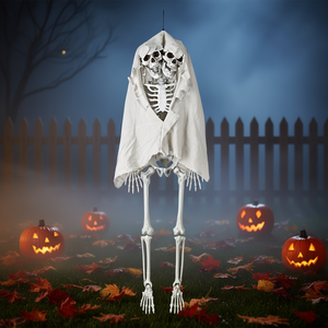 Décoration d'Halloween squelette à deux têtes, accessoire extérieur en plastique, 1,8 m de haut, art de jardin effrayant - Product Image 2